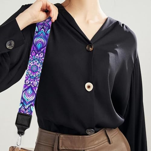Image of Wide Bag Straps Replacement Crossbody Purple Flower Guitar Straps for Handbags /Purses /Messenger /Duffel Bags Backpack Straps Boho Replacement Adjustable Length from 30 inch to 50.3 inch