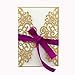 50-Pcs Exquisite Carving Wedding Invitation Kits with Silk Ribbon, Gold
