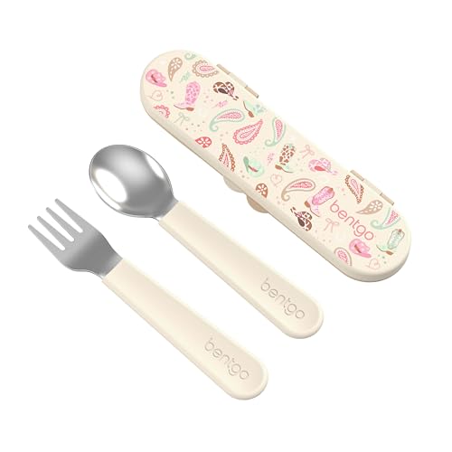 Image of Bentgo Kids Stainless Steel Utensil Set - Reusable Fork, Spoon & Storage Case, PFAS- & BPA-Free, Easy-Grip Handles, Lightweight, Dishwasher Safe, School Lunch, Travel & Outdoors (NEW Cowgirl Dreams)