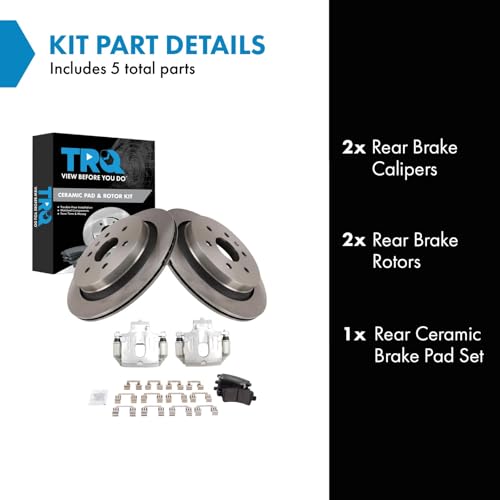 Image of TRQ Rear Brake Pad and Rotor Set Ceramic Rotors Calipers Compatible with 2013-2018 Cadillac XTS