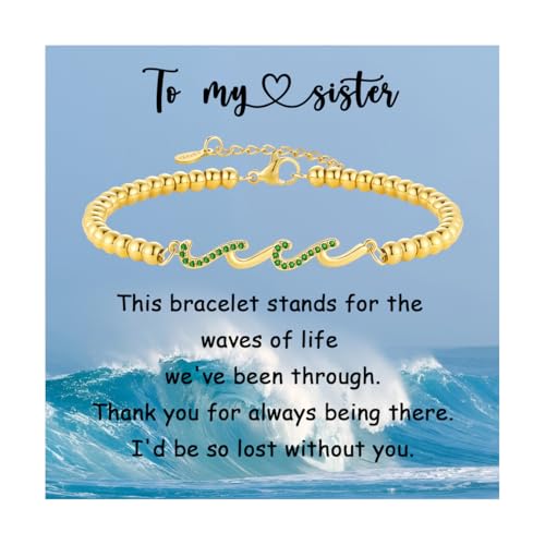 Image of Gift for Daughter Sister Bestie Friends Mom The Waves of Life We've Through Together Wave Bracelet Women Birthday Retirement Insprational Gifts for Her