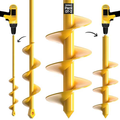 Garden Auger Drill Bit for Planting - Pack of (2) - 2”x14.5” &amp; 3.5”x16” – Garden Spiral Hole Digging for Planting, Bulbs, Bedding Plants &amp; More - Compatible with 3/8 Inch Hex Drive