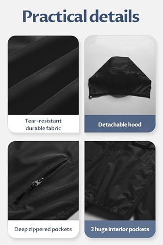 Image of CREATMO US Men's Packable Waterproof Running Rain Coats Reflective Cycling Jacket Windbreaker With Removable Hood