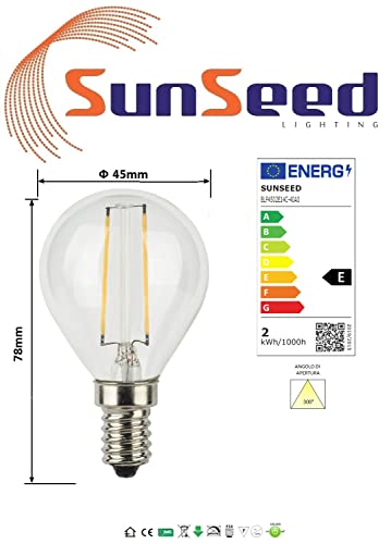 SUNSEED 4 X E14 2W (Equivalent to 25W) Sapphire Filament LED Golf Ball Light Bulb G45 Neutral White 4000K - Image 3