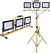 LEDMO 30000 Lumen Work Lights With Stand,150W Three-Head Portable Removable Led Work Light 5000K, Adjtable Metal Telescoping Tripod Indoor And Outdoor Waterproof With 10Ft Power Cord - View #9