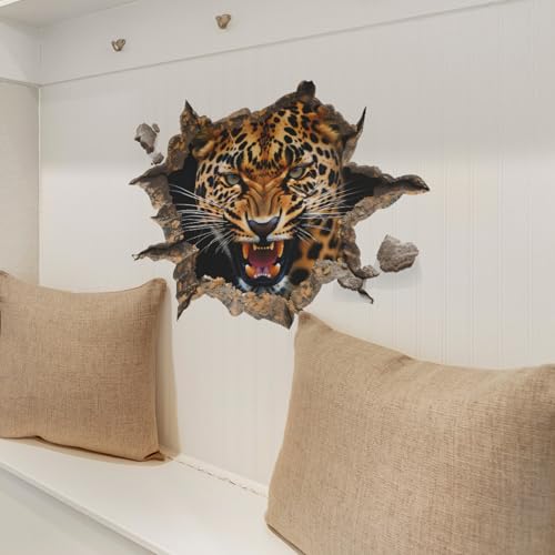 Calcomanía de pared 3D leopardo rugiente removible vinilo miniatura 4