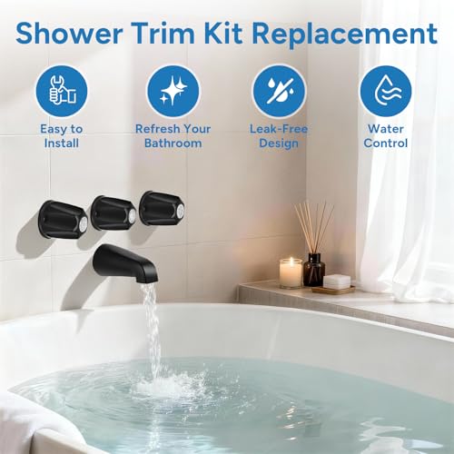 Juego de grifería para bañera, negro mate, 3 piezas: perillas para ducha y espita para bañera, compatible con Price Pfister Verve miniatura 3