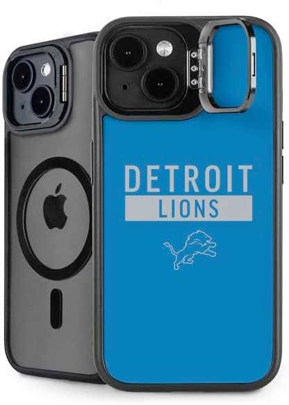 Skinit Kickstand Phone Case Compatible with iPhone 13 - Officially Licensed NFL Detroit Lions Black & White Design