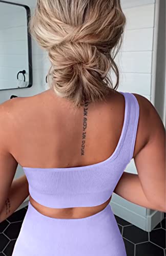 Qinsen Workout Sets For Women Seamless One Shoulder Sport Bra High Waist Leggings Fitted Gmy Yoga Outfits Jacaranda M #TOP1