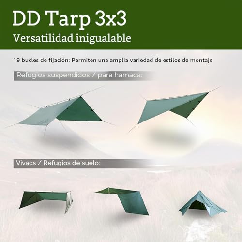DD Tarp 3x3 Olive Green lona impermeable de acampada verde oliva 4