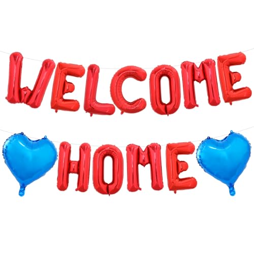 Image of TONIFUL 16 Inch Red WELCOME HOME Foil Letter Balloons Banner Decorations