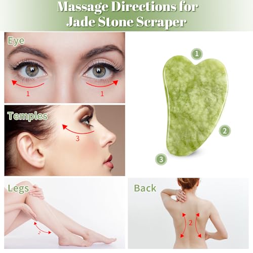 Gua Sha Jade Roller Set, Face Roller, Facial Massager Jade Stone Gua Sha Tool for Eye Puffiness Treatment, Skin Tightening, Rejuvenate Face Neck - Image 6