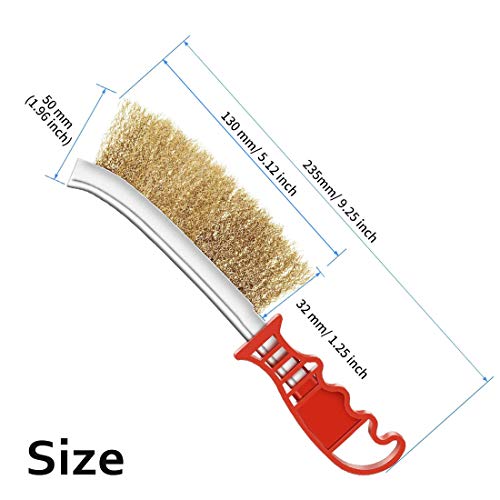 Brass Wire Brush Set, 2 Pcs Wire Scratch Brush Set for Cleaning Welding Slag Rust, Brass Brush with 9.25 Inch Long Handle - Thumbnail 2