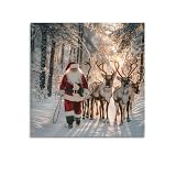 Leinwand-Kunstdruck mit Weihnachtsmann und Rentier, die im 