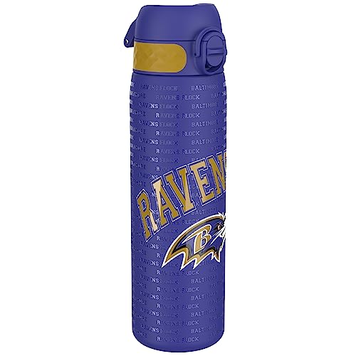 Ion8 NFL Baltimore Ravens Lightweight Steel Water Bottle, 600 ml/20 oz, Non-Insulated, Leak Proof, Easy to Open, Secure Lock