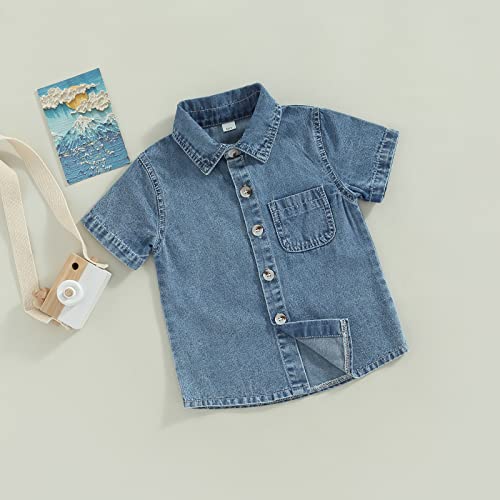 Toddler Baby Boys Short Sleeve Lapel Collar Button Down Casual Woven Denim Shirtwith Pocket2