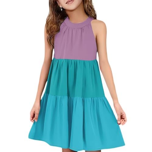 Girls Summer Dress Sleeveless Skater Swing Sundress Casual Playwear Tiered Ruffle A-Line Flowy Elegant Kids Dresses