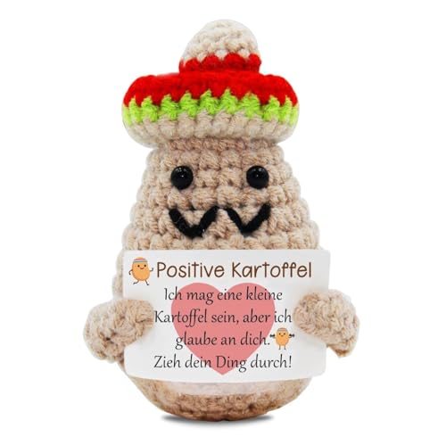 feifanshop Mini Carino Divertente Positivo Vita Patata, Portafortuna, Creativo Maglia Animale Tenendo Carta Crochet Pasqua Compleanno Natale Ragazza Regalo Festa Decorazione