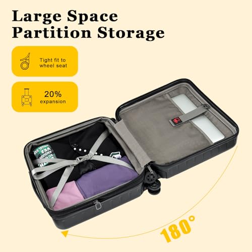16 Inch Carry On Luggage Airline Approved, Expandable Lightweight ABS+PC Hard Shell Suitcases with 360° Spinner Wheels, TSA Lock, YKK Zippers (Black)3