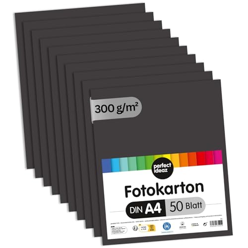 perfect ideaz - 50 Blatt Fotokarton DIN-A4, Schwarz, 300 g/m², made in...