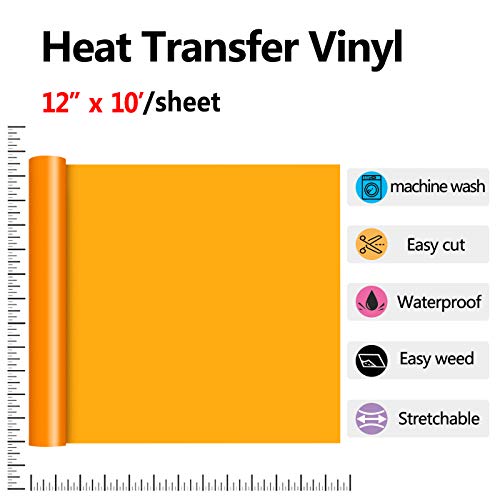 Image of RENLITONG Orange HTV Iron on Vinyl 12Inch by 10ft Roll Heat Transfer Vinyl for T-Shirt HTV Rolls for All Cutter Machine - Easy to Cut & Weed for Heat Transfer Design