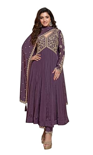 Image of TRENDMALLS Women's Silk Blend Embroidery Sequence Work Anarkali Kurta Pant Set with Dupatta For Women