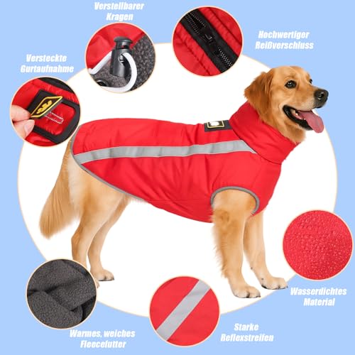 DoggieKit Hundejacke Wasserdichter Hundemantel Reflektierende Wintermantel mit Fleecefutter Winddichtes Wintermantel Hundepullover Hundekleidung für Kaltes Wetter Winter Warm Hunde Winterweste Jacken