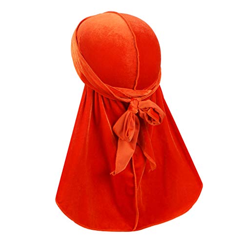 Luxury Velvet Wave Durag - Silky Durag Headwraps with Extra Long Tail for 360 Waves Orange