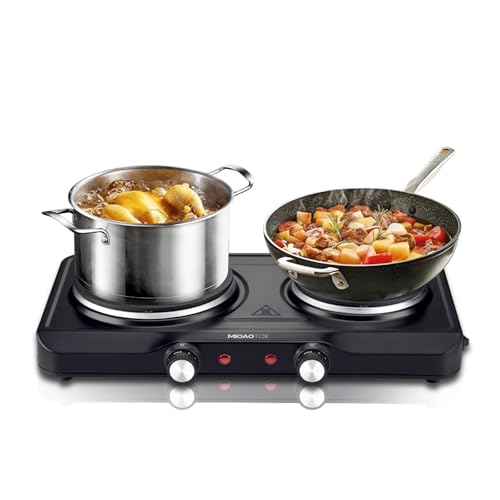 1800W Electric Hot Plate for Cooking, Double Burner with 7.2'&6.1' Cast Iron Heating Plate, Portable Cooking Stove, Adjustable Temperature Controls, Easy to Clean, Compatible for All Cookwares
