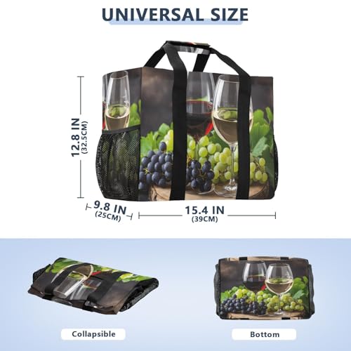 Large Waterproof Travel Tote Bag for Women Men, Red Wine Grapes Leaves Canvas Beach Bag with Lining & Pockets - Reusable Grocery/Laundry/Kitchen/Pool/Picnic Tote (15.4x9.8x12.8in)3