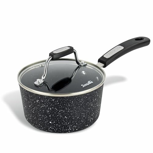 Scoville NEVERSTICK 16cm Saucepan with Lid, Small Non Stick Saucepan, 1.1L Capacity, Easy to Grip Handle, PFOA Free, Dishwasher Safe, Suitable for All Hobs Including Induction, Aluminium, Black