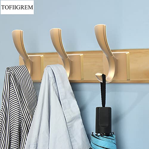 Tofiigrem Gold Wall Hooks Coat Hooks, Heavy Duty Thick Bath Towel Robe Hooks Aluminum Alloy Double Hooks For Hanging Coat Hat Backpack, Sturdy Hooks For Mudroom Entryway Garage(3 Pack, Gold) #TOP2