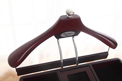 Proman Products Norstar Suit Valet Stand Vl16245 With Detachable Hanger, Trouser Bar, Tie Bars, Mirror Tray & Drawer, 20”W X 15” D X 49”H, Mahogany #TOP3