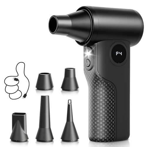 エアダスター 電動 ブロワー 超ミニ【家電批評ベストバイ受賞】小型エアーダスト 最大風速120m/s 4段階風量調整 5種類ノズル BOLYDOOM 軽量 Type-C充電式 コードレス LED照明ライト 空気入れ機能付 キーボード/PC/車内/エアコン/家庭掃除対応(ブラック)