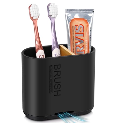 PARKMANI Electric Toothbrush Holders for Bathrooms Toothbrush and Toothpaste Holder Detachable Bathroom Toothbrush Caddy With Drainage for Family Kids (Black Medium)
