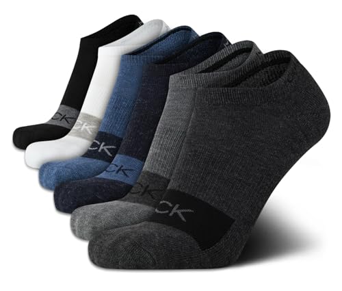 Image of Calvin Klein Mens No Show Socks - 6 Pack Soft Cotton Blend Cushioned Athletic Low Cut Socks for Men for Sports and Running