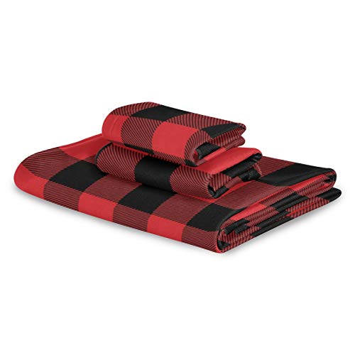 Qilmy Red Buffalo Plaid Bath Towels Absorbent Bath Towels Set Soft & Comfortable Towel Set For Home Hotel Decor, 3 Piece #TOP6