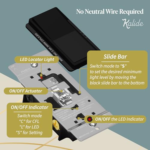 Image of TOPGREENER Kalide Dimmer Light Switch, LED Dimmer Switch, Full Range Dimming, Single Pole /3-Way, 120VAC, 60Hz, 300W LED /CFL, Neutral Wire Not Required, Wall Plate Included, Black