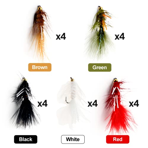 Ghanneey 20Pcs Fly Fishing Dry Flies Lures Woolly Bugger Streamer Fishing Lures Bass Lure Fly Assortment For Bass Trout Panfish Bluegill Salmon #TOP3