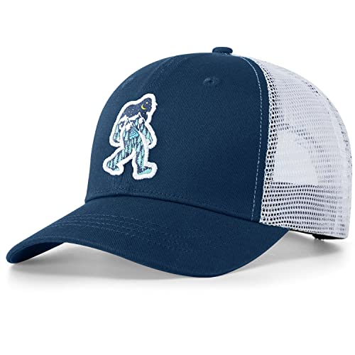 Pnkvnlo Mesh Bigfoot Hat Leather Cap for Men- Great Snapback Closure Sasquatch Hat for Hunting & Hiking-Moon-Navy