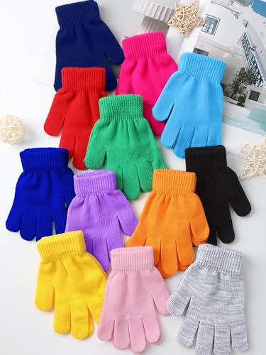 Glooarm 12 Pairs Kids Gloves Winter Toddler Full Fingers Knit Gloves Children Stretchy Warm Gloves Bulk for Boys Girls4