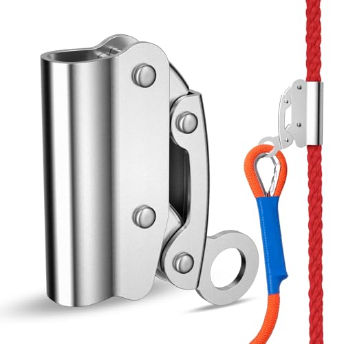Loodmeo Self-Locking Rope Grab Ascender, Alloy Steel, Suitable for Heavy Industry/Roofing/Construction/Fall Protection/Tree Trimming/Lifeline, Compliant with OSHA/ANSI Standards (Silver 10-16mm)