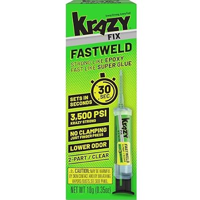 Krazy Fix Fast Weld, 2 Part Clear Epoxy Glue, Permanent Bond Sets in 30 Seconds, Strong Like Epoxy Fast Like Super Glue, Low Odor Clear Adhesive Liquid, 0.35 oz Syringe