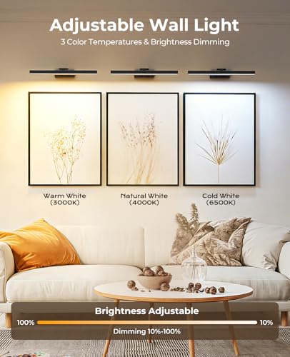 PESUTEN Picture Light Battery Operated, 16in Wireless Art Light for Paintings CCT Dimmable Recharging Battery Picture Light with Remote Control for Gallery Dartboard Art Bedroom Bathroom