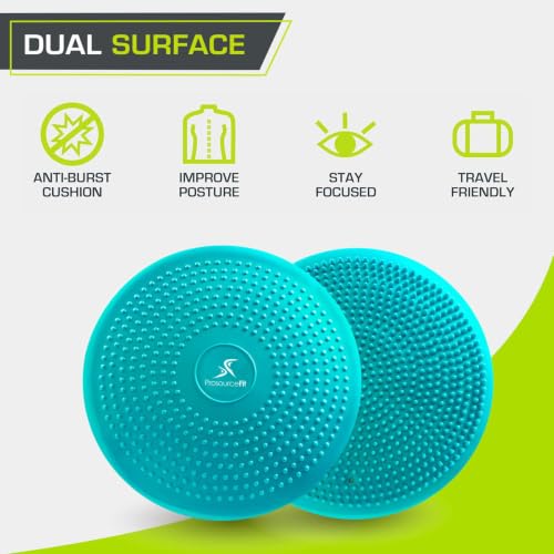 Image of ProsourceFit Core Balance Disc, Inflatable Wobble Cushion with Hand Pump, Dual-Textured Non-Slip Surface for Core, Balance, and Stability Training, 14-inch
