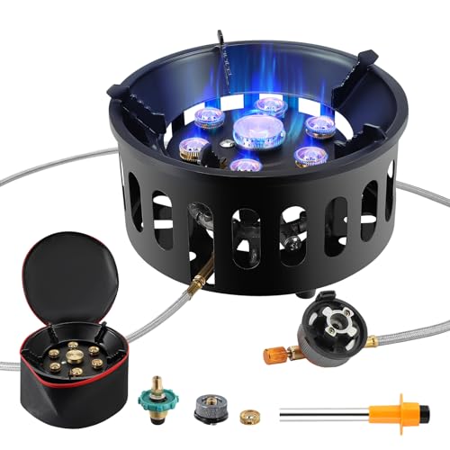 Image of 16800W Camping Gas Stove, Portable Gas Stove with 7 Copper Stove Head, Adjustable & Folding Gas Stove Burner, Camping Accessories, Windproof Furnace for Camping Outdoor Cooking Trekking Picnic