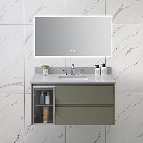 Montary 37 Inch Bathroom Vanity Top Calacatta Gray Engineered Marble Stone 3 Pre-Drilled Hole Vanity Top with Undermount Ceramic Sink and Backsplash (Not included Faucet) - Thumbnail 2