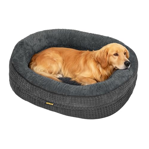 Skylos XXL Dog Bed, Extra Large Dog Bed, Orthopedic Dog Bed, Memory Foam Dog Bed Sofa with 4-Sided Neck Support, Waterproof Non-Slip, Removable Washable Cover, Grey, 122×89×19 cm