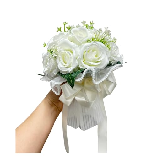 Ramo de rosas artificiales de gasa, ramos de boda para novia, 18 ramos de flores para decoración de despedida de soltera, ceremonia, aniversario, regreso a casa (blanco)