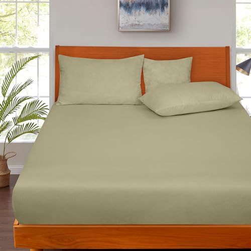 Image of ROYALE LINENS 300 Thread Count 100% Long Staple Combed Cotton Fitted Sheet King - Super Soft Deep Pocket Bottom Sheet - Fitted Sheets Only - Elastic Sheets (King, Sage Green)